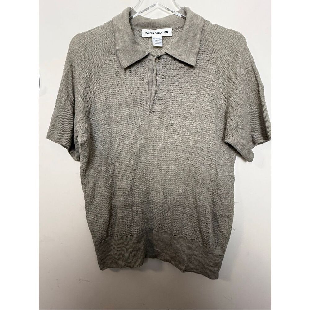 Caron Callahan 100% Linen Short Sleeve Polo Womens Large Neutral